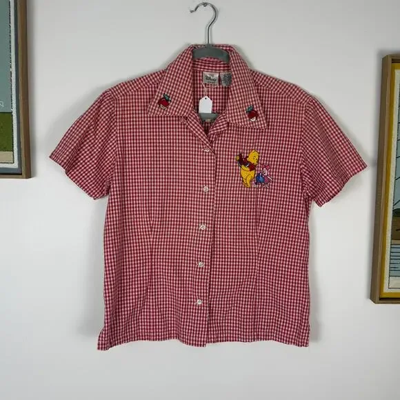 The Disney Store Winnie the Pooh short sleeve camp shirt gingham Medium - Picture 5 of 7
